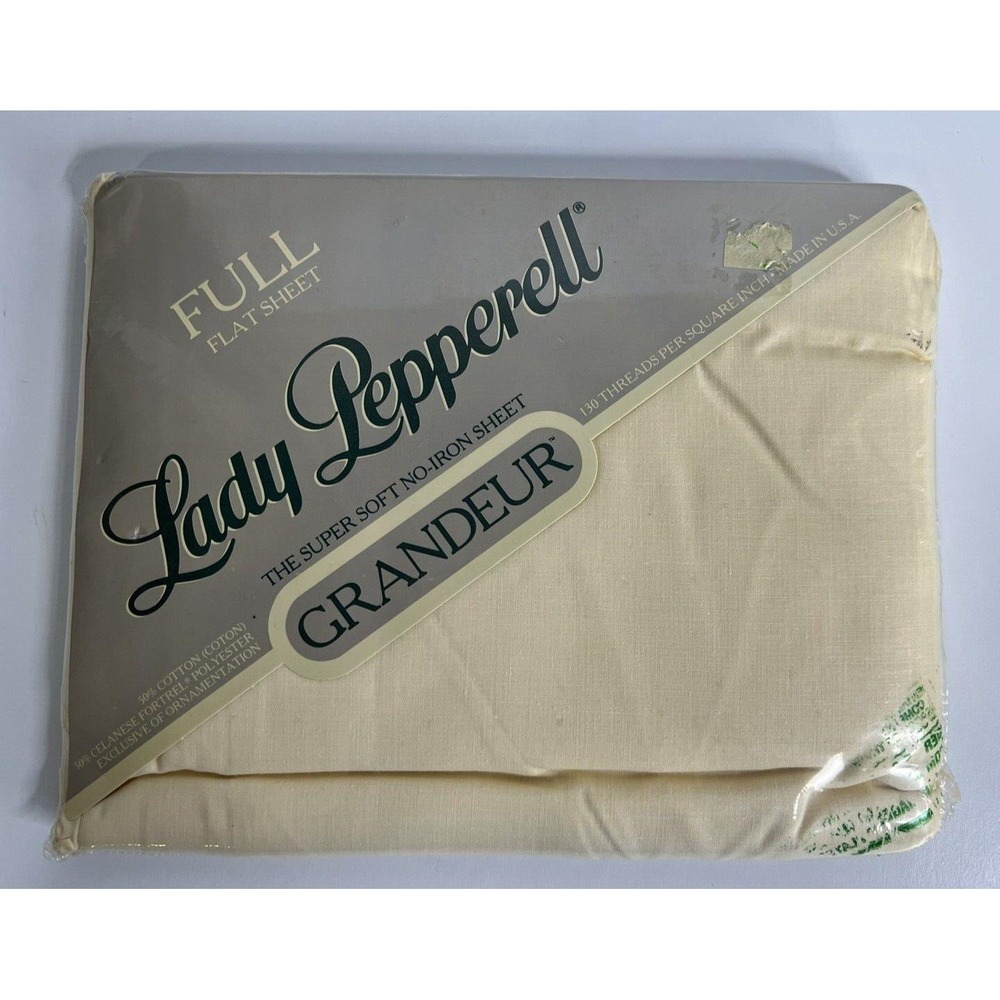 Vintage Full Size Bed Flat Sheet Lady Pepperell Grandeur No Iron USA Beige NIP